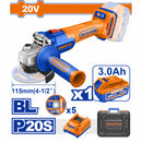 Flexible Inalámbrica 4 1/2” 20V 3000/9000rpm. Incluye batería, cargador, discos y estuche. Lijadora esmeriladora angular.