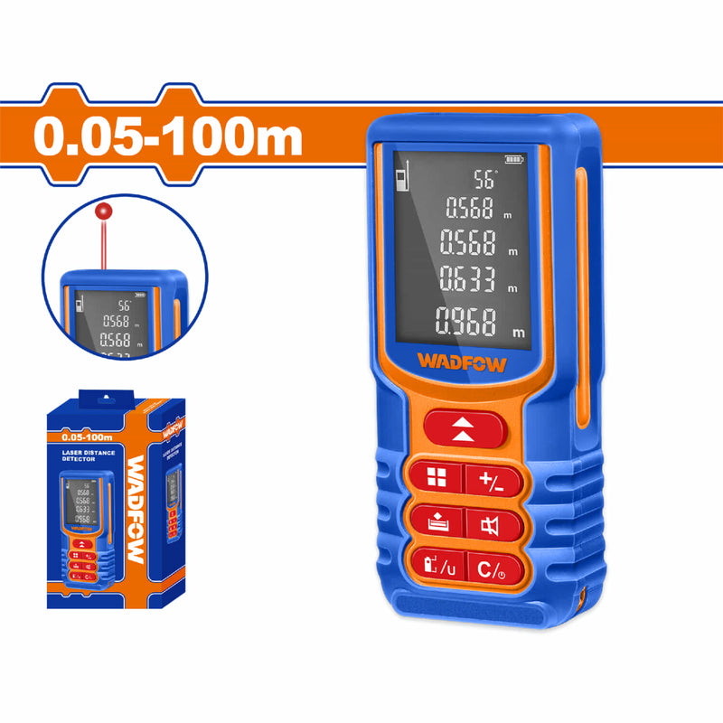 Medidor laser rango 0.05-100m. Precisión de medición: ±2.0mm. Con función de apagado.