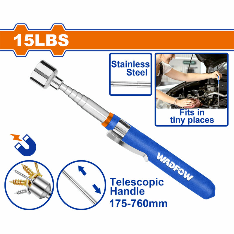 Levantador Magnético Telescópico 15 Lbs. Long: 175-760mm. Acero Inoxidable.