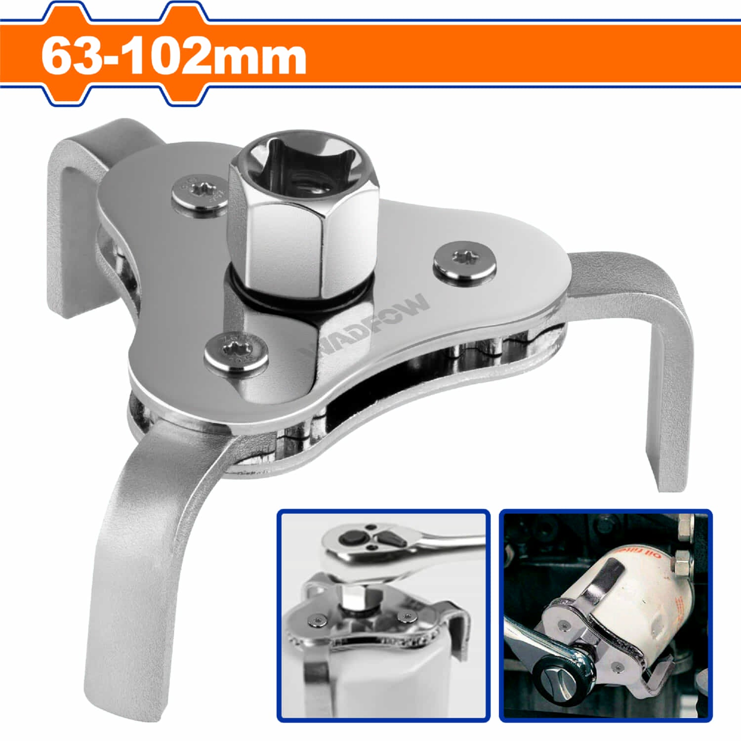 Llave de Filtro aceite Bidireccional de 3 patas. Diámetro de Desmontaje: 63-102mm. Long de patas: 40mm.