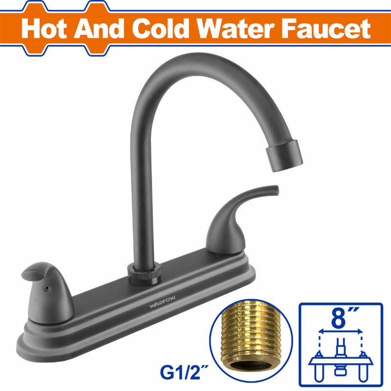 Llave de fregador de 8¨ con cuello alto para agua fría y caliente. Acabado negro mate. Latón+Zinc