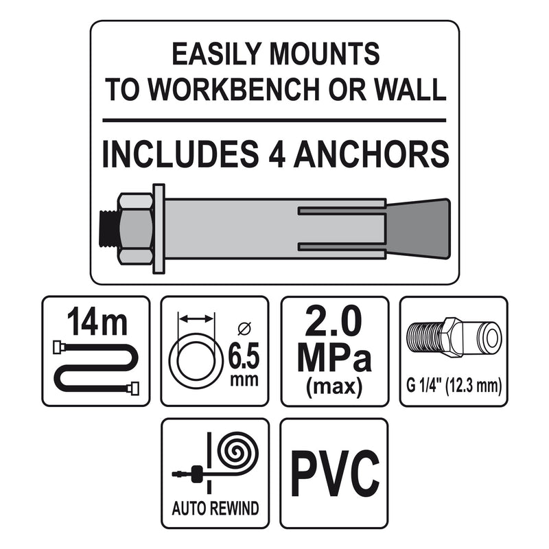 Manguera De Aire Con Carrete Retractil, 14 M