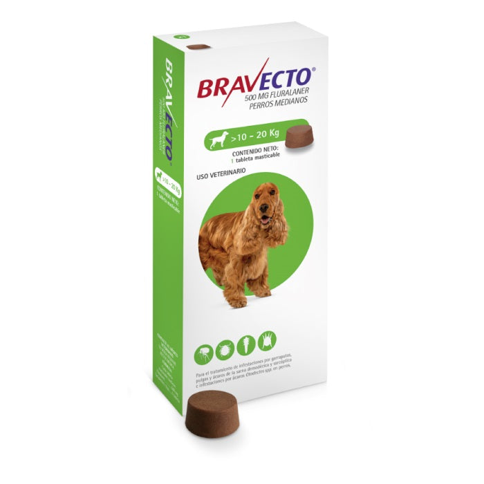 Bravecto de 500mg para perros medianos (10-20kg)