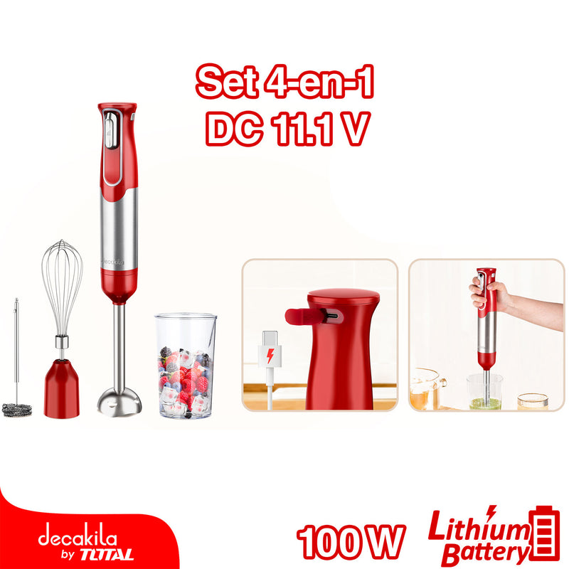 Batidora de mano Inalámbrica 4 en 1. 100W. 11.1 V. Cable USB. Batería de litio.