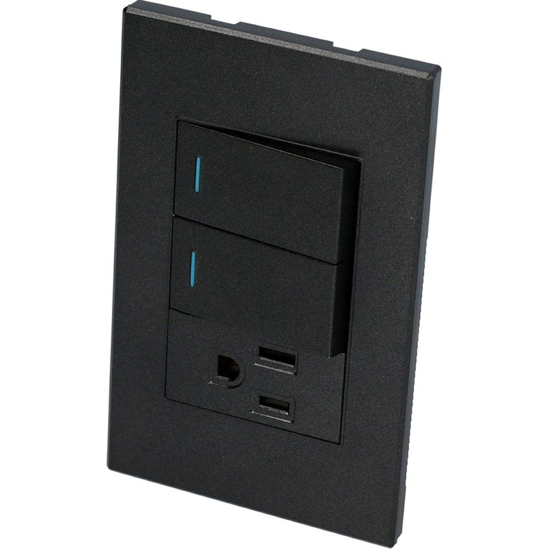 Interruptor/Enchufe con 2 apagadores 1 contacto negro 1/3 Surtek.