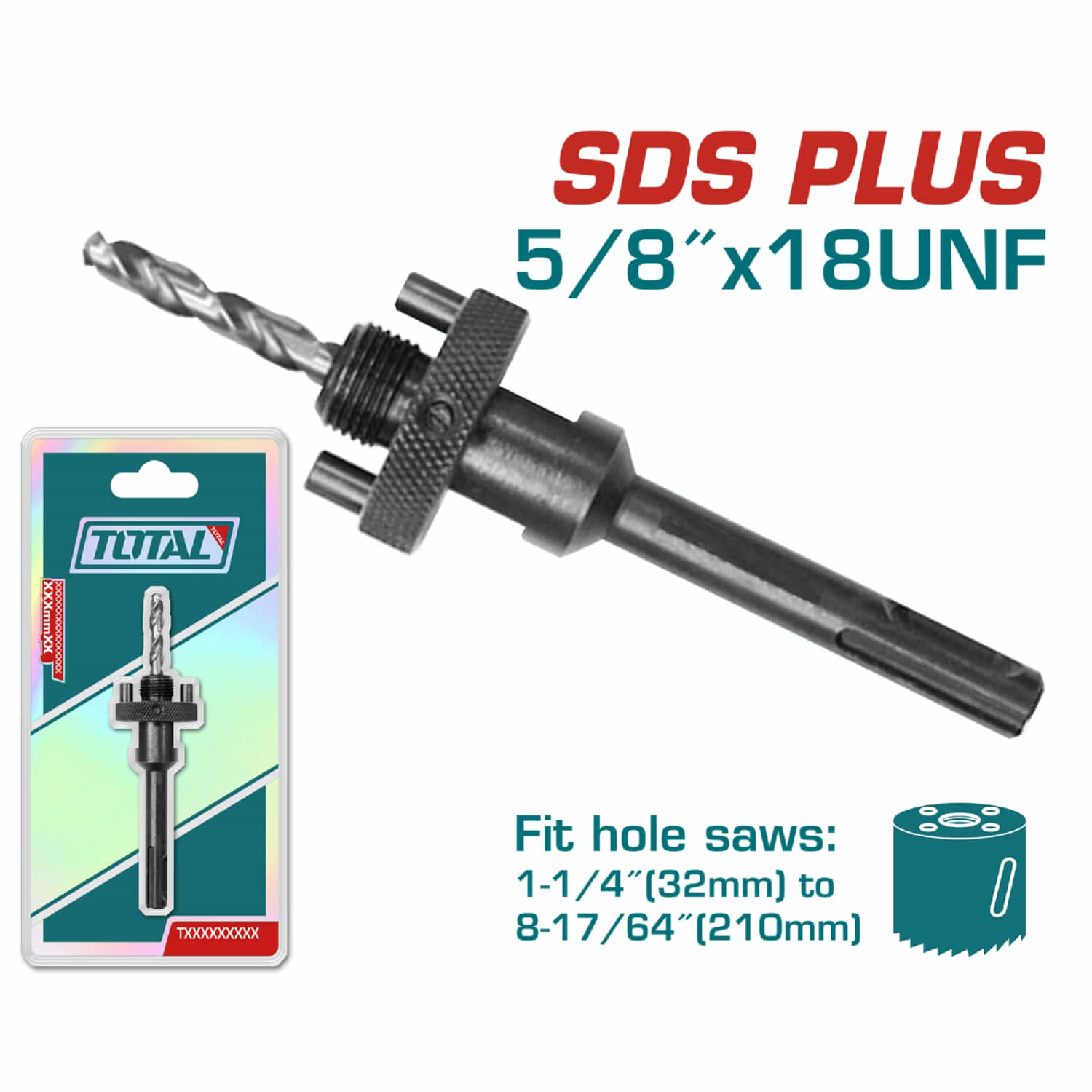 Adaptador para Broca Copa circular 5/8"-18UNF. 1-1/4"(32 mm) a 8-17/64"(200 mm)