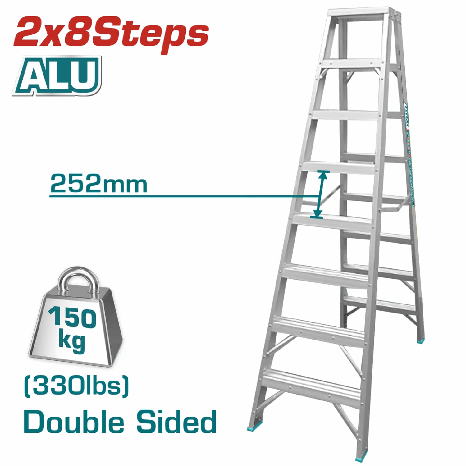 Escalera de tijera aluminio 8 pasos. 2,04 mts