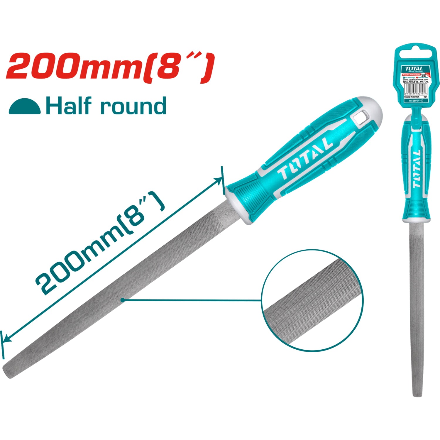 Lima media caña para acero. Largo 200mm. Acero T12.