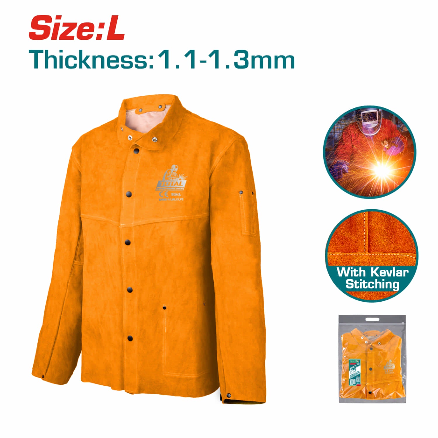 Chaqueta de soldador resistente a las llamas. Talla L. 1.0-1.3mm.