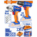 Combo Taladro Inálambrico 1/32-3/8" y Destornillador Impacto.(Motor sin escobillas)20V. Bat/Carg