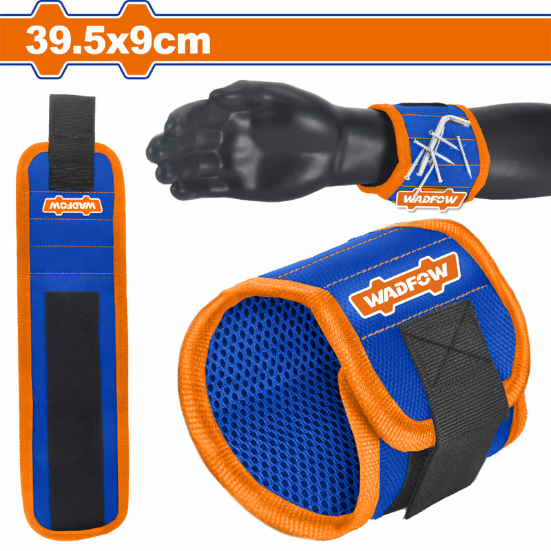 Pulsera magnética ajustable para tornillos 39.5cm x9cm. Incluye 10 imanes fuertes y bolsillo.
