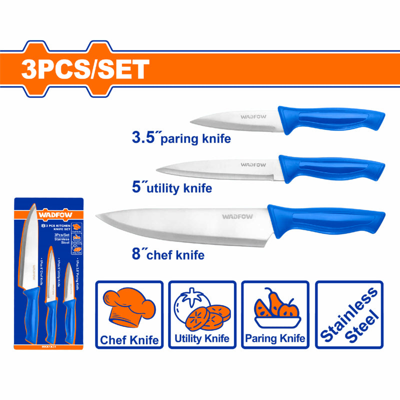 Cuchillos de Cocina de Acero Inoxidable 3 Piezas (8", 5", 3. 5") Se vende en Set. Cuchillos de Chef