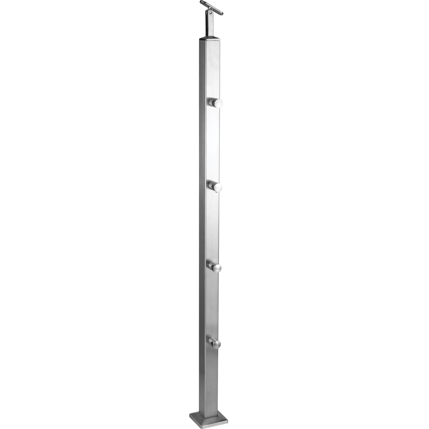 Poste Cuadrado de 1 1/2" 105cm de altura,4 soportes de barra de 12.7mm acabado satinado tipo 304.