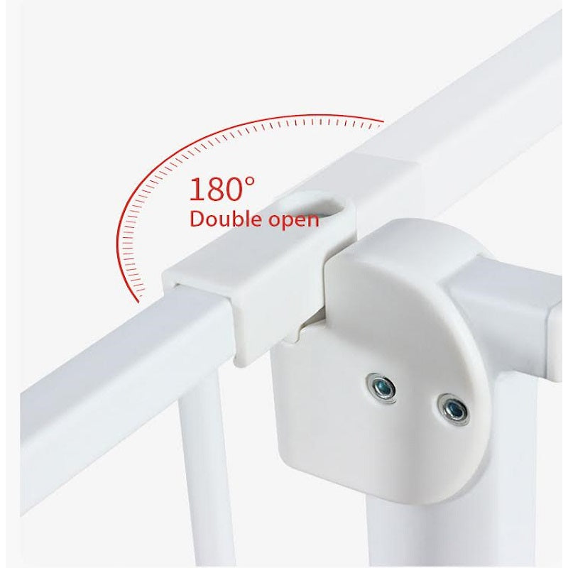 Puerta barrera de seguridad para bebes o mascotas, con una extensión entre 76 a 84cm, color blanco
