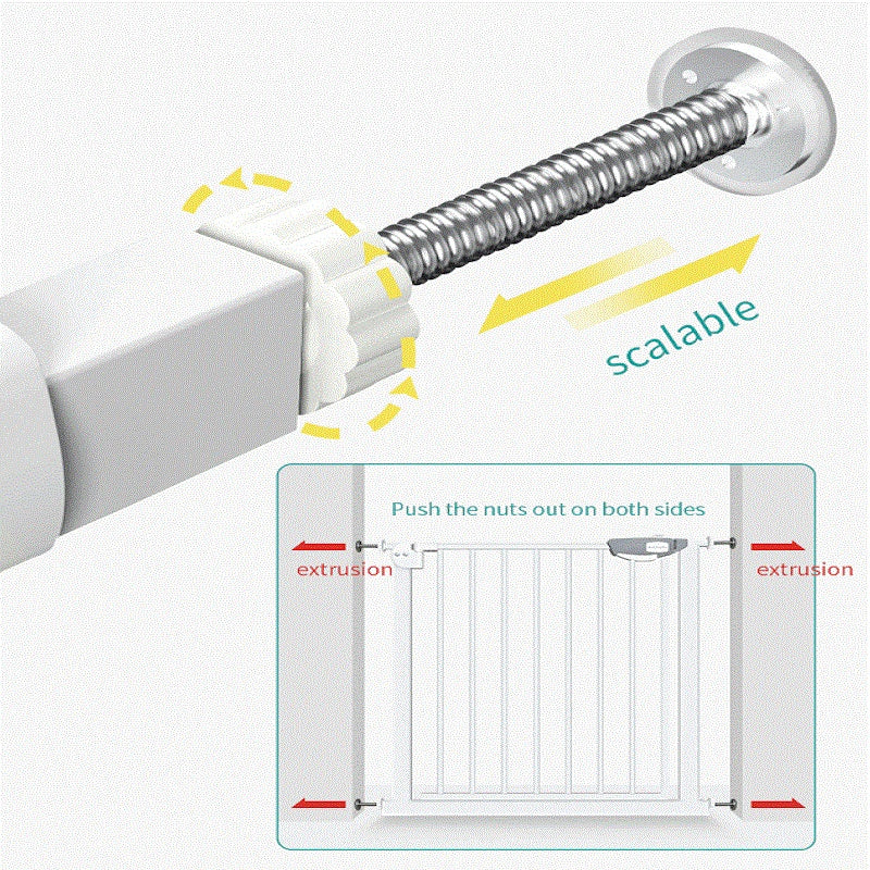 Puerta barrera de seguridad para bebes o mascotas, con una extensión entre 76 a 84cm, color blanco