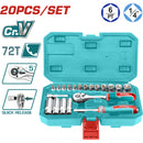Dados Socket de 1/4" con ratchet Cr.V 4-14mm Set de 20 piezas. Tratamiento térmico.