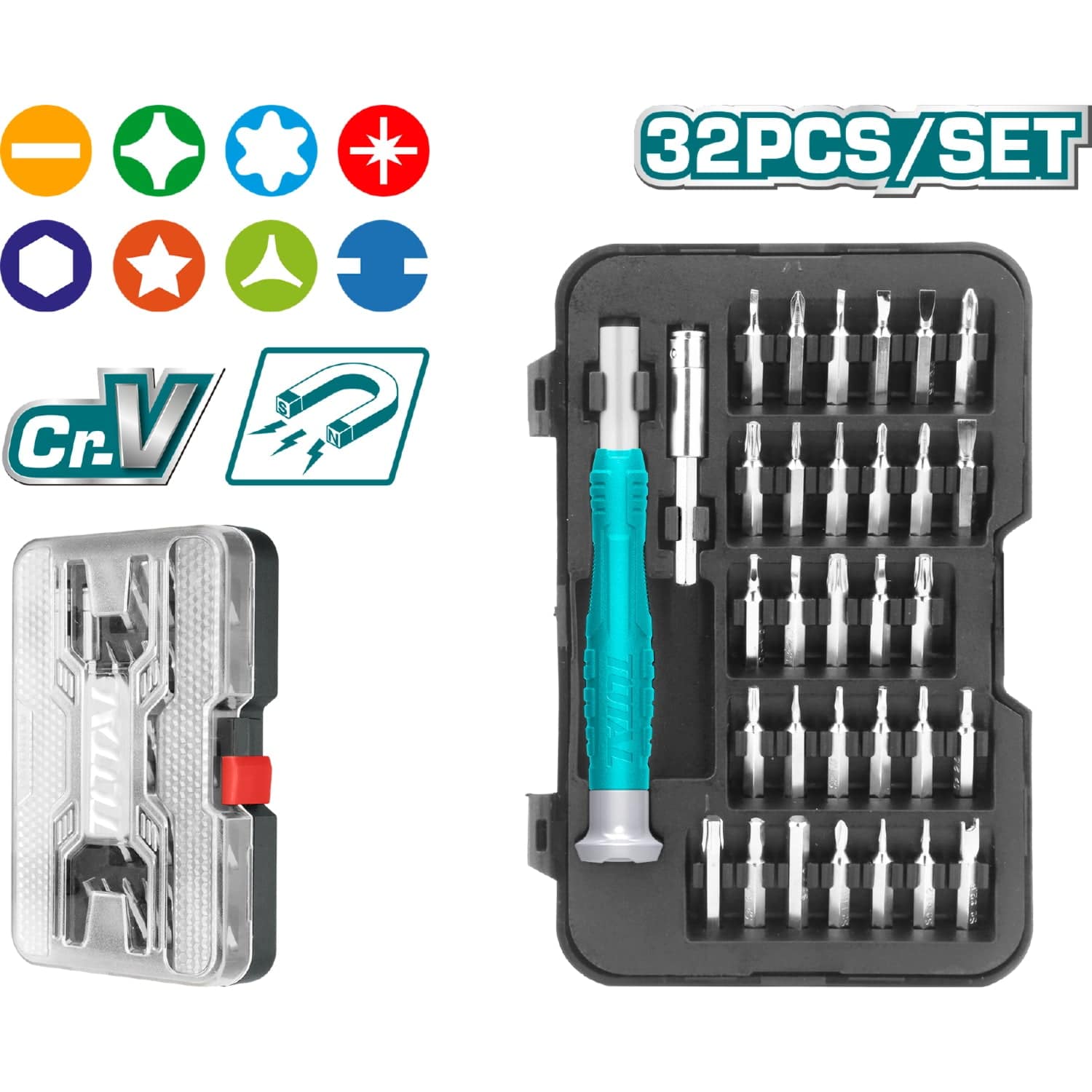 Juego De Destornilladores De Precision Con Mango Intercambiable De 32 Piezas. Cr-V.