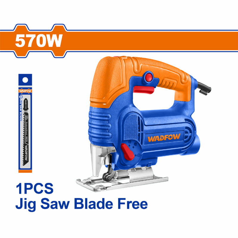 Sierra Caladora 570W. Veloc. sin carga: 800-3000rpm. Veloc. variable. Incluye: 1 hoja de sierra.