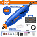 Mini Mototool 130W. Veloc. 8000-35000rpm. Espárragos: 1/8" / 3/32". Veloc. variable. 52 Accs.