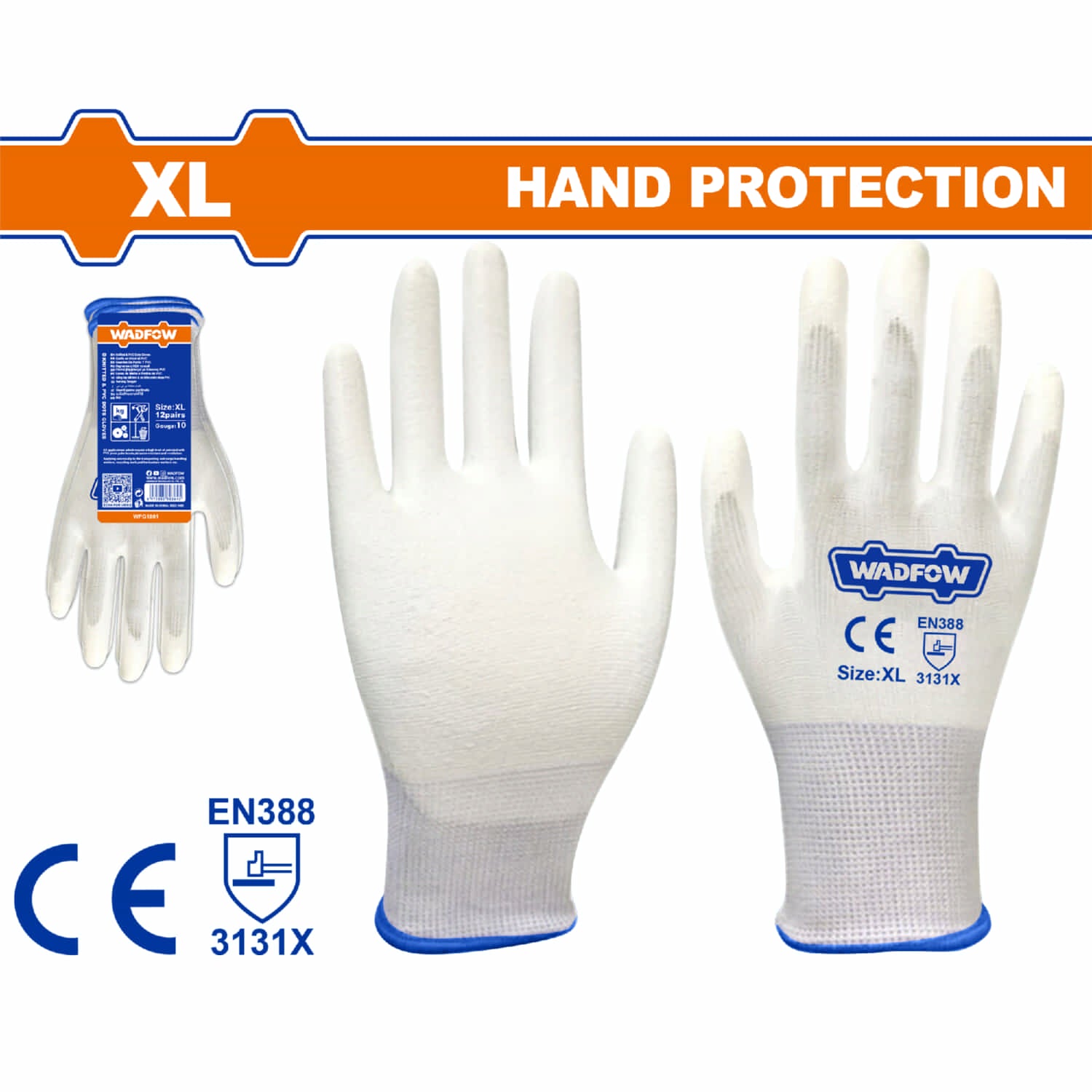 Guantes de Seguridad Poliuretano. Sin costura. Agarre suave. Para trabajo general. Set 12 pares.