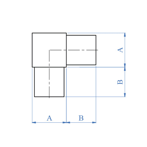 Codo Fijo 90º Para Tubo de 40x40mm.