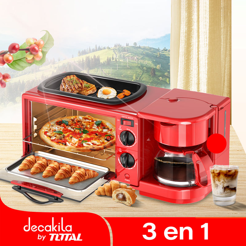 Estación de desayuno 3 en 1, 1050W, 120V/60Hz Cafetera, hornito, plancha