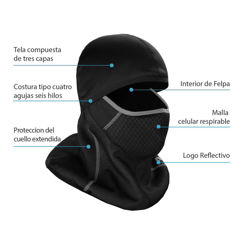 Balaclava para absorber sudor en moto / bicicleta negra. Rhinowalk