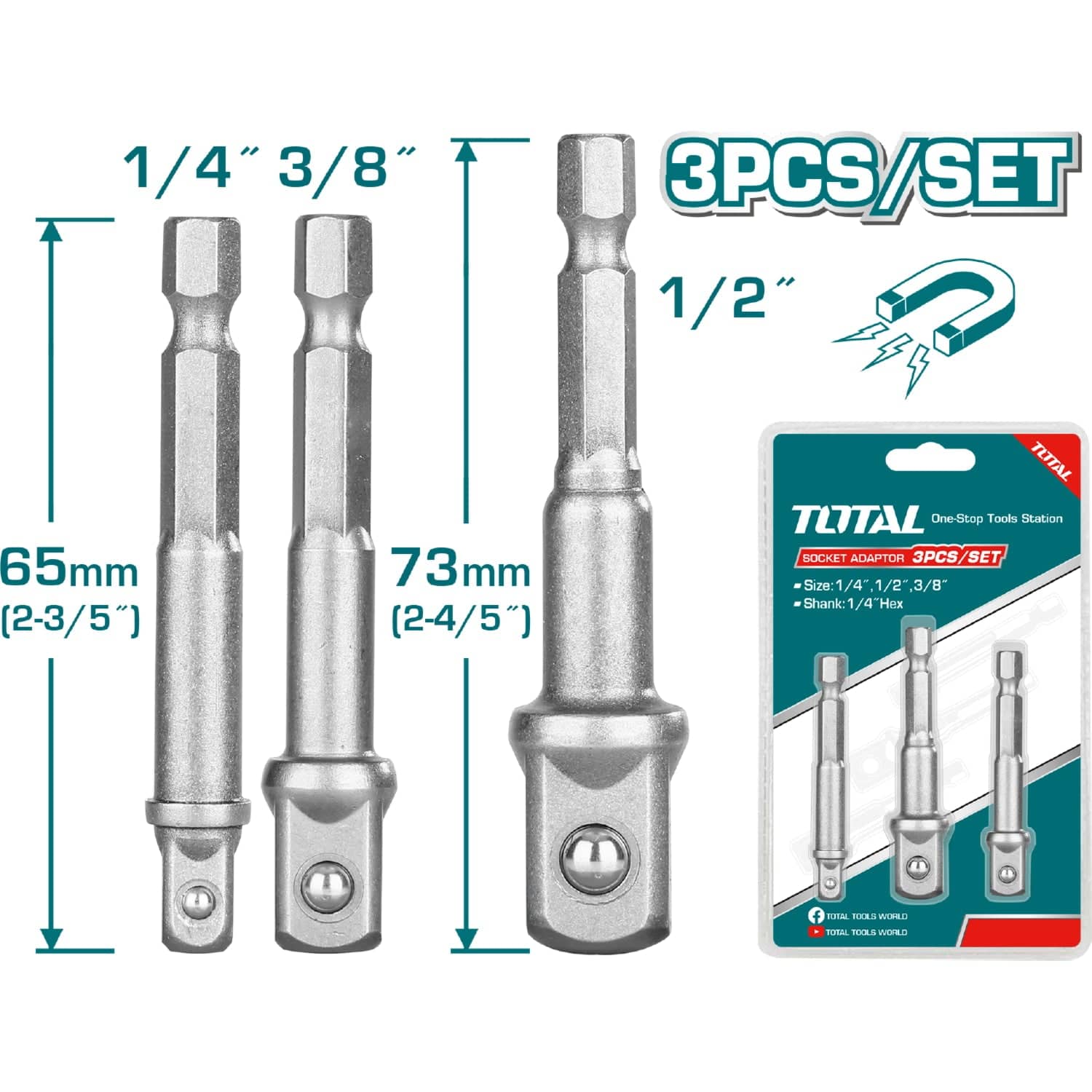 Set De Adaptadores Para Sockets 1/4", 3/8", 1/2".