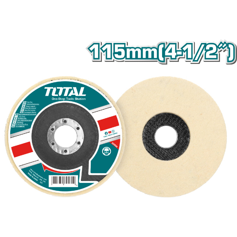 Disco de lana felpa 4/1/2" para pulir acero inox, madera, vidrio, mármol, autos, cemento