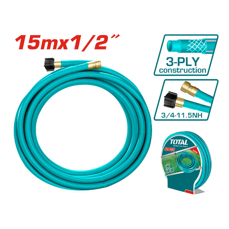 Manguera 1/2" x 50 pies para jardín con couplings de  3/4". Reforzada alta calidad