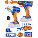 Taladro Inálambrico 1/32-3/8" y Llave de Impacto Motor sin escobillas 20V. Bateria y cargador. En Combo