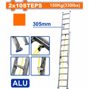 Escalera Extensible 2x10 de Aluminio. Carga máxima: 150Kg. Altura escalon: 305mm.