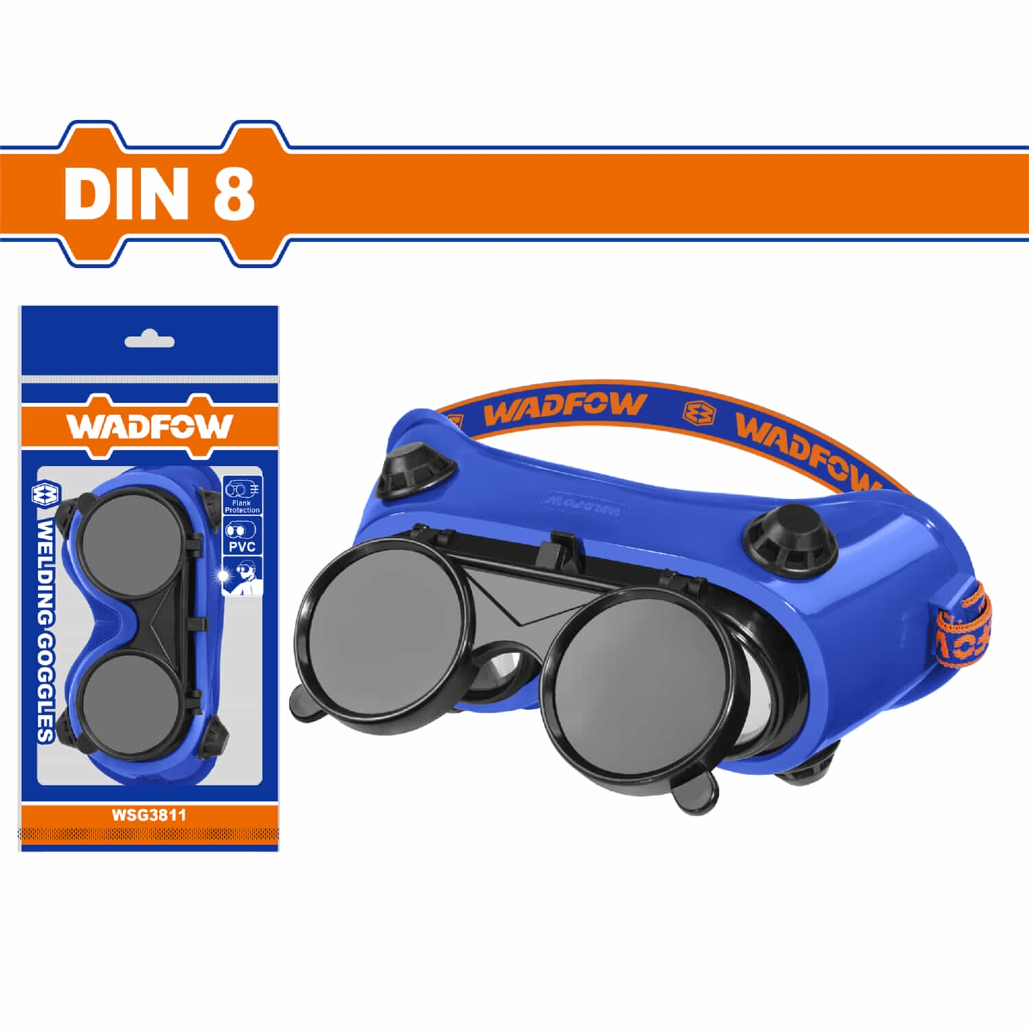 Lentes de soldador para oxicorte. DIN11. Diseño flip con bloqueo cerrado. Cuerpo de PVC flexible.