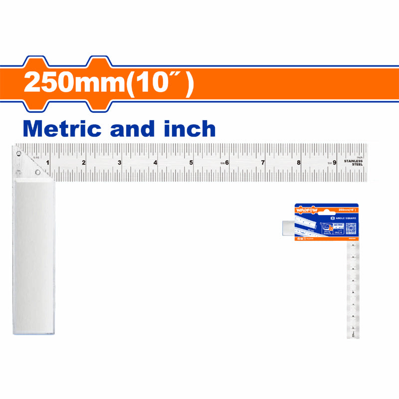 Escuadra en forma de L de Acero Inoxidable 10" Angulo 90º  Mide metros y pulgadas.