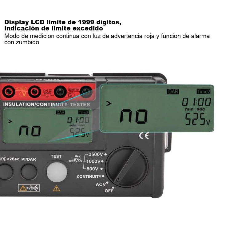 UNI-T Megohmetro Digital (Medidor de Aislamiento) medidor de resistencia de aislamiento y voltage AC