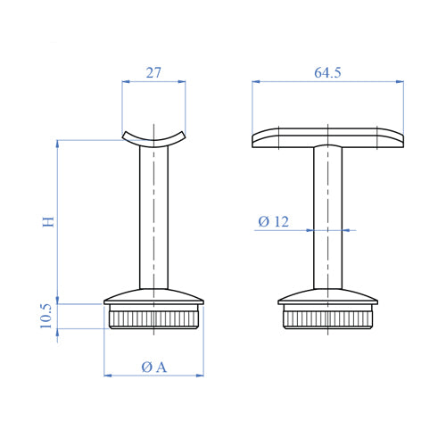 Soporte fijo de corremanos. Para tubo de 42.4 mm. Acabado Espejo316.