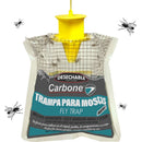 Trampa para moscas desechable. Incluye atrayente. Solo aplica agua y cuelga. Atrapamoscas