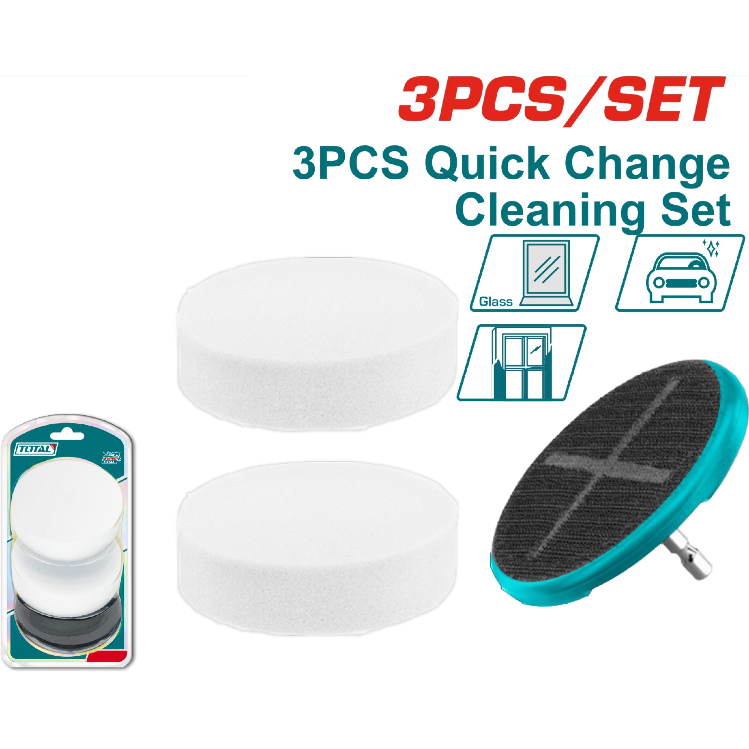 Discos de pulido para taladro. Limpieza de cristales y trabajos ligeros. Set de 3 piezas