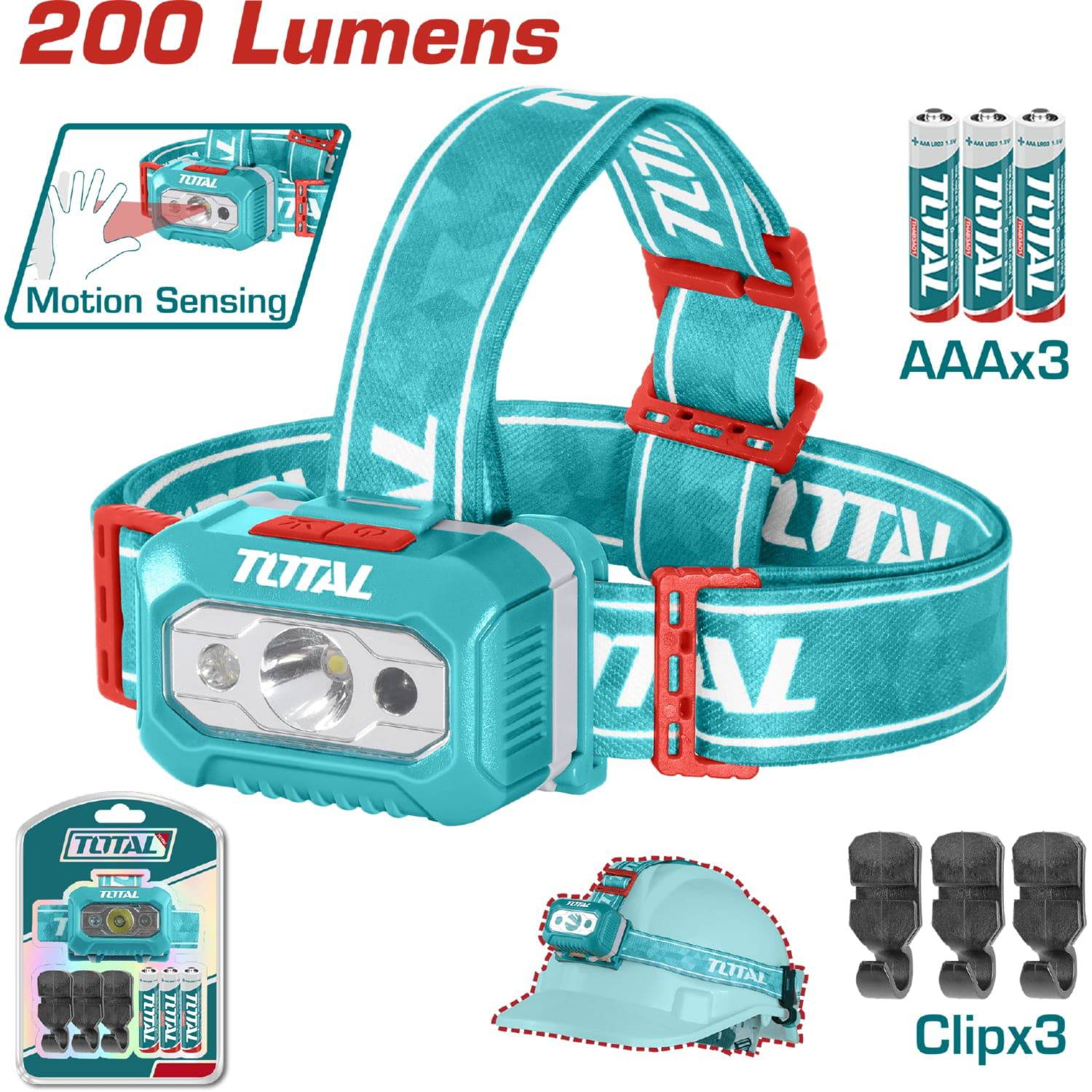 Lampara De Cabeza Máx.: 200 Lm, Bajo: 100 Lm, Usa 3 Baterías AAA, L:10Hrs Distancia 91M, IPX4