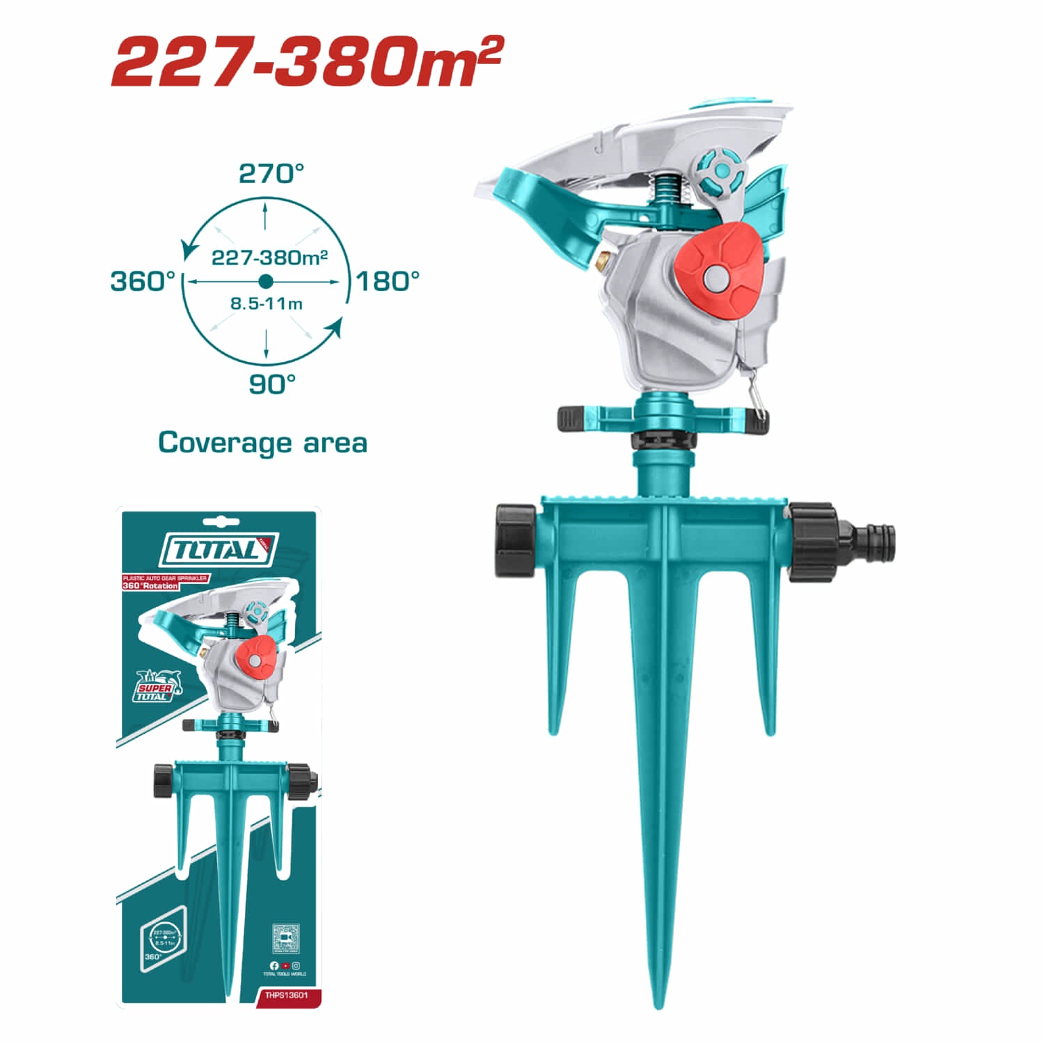 Aspersor rociador de estaca de 3 pines de plástico Para manguera de agua 3/4"