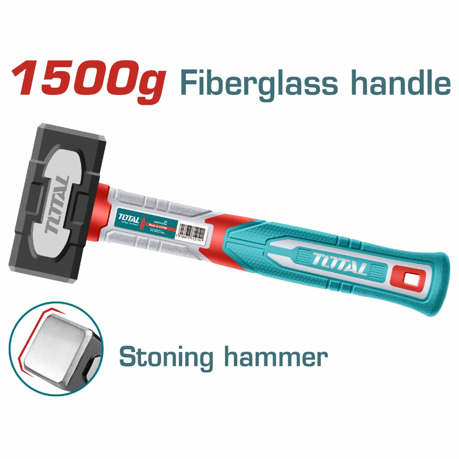 Mazo Forjado 1500g. Tratamiento térmico. Acero al carbono #45. Mango Fibra de Vidrio.