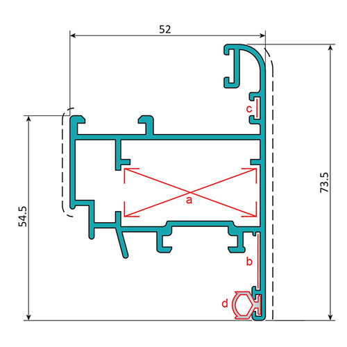 Hoja Ventana Abatible 52x65 mm Apertura Exterior. Espesor 1.4 mm. Largo 5.85 mts. Acabado Anodizado