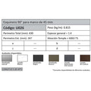 Esquinero Marco 45 mm. Espesor 1.4 mm. Largo 5.85 mts. Acabado Lacado Blanco.