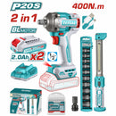 Combo Total Llave de Impacto Inalámbrica 20V 1/2" 400Nm 2300rpm Motor sin escobillas con Lámpara de Trabajo 3.5W y Accesorios. POCAS UNIDADES