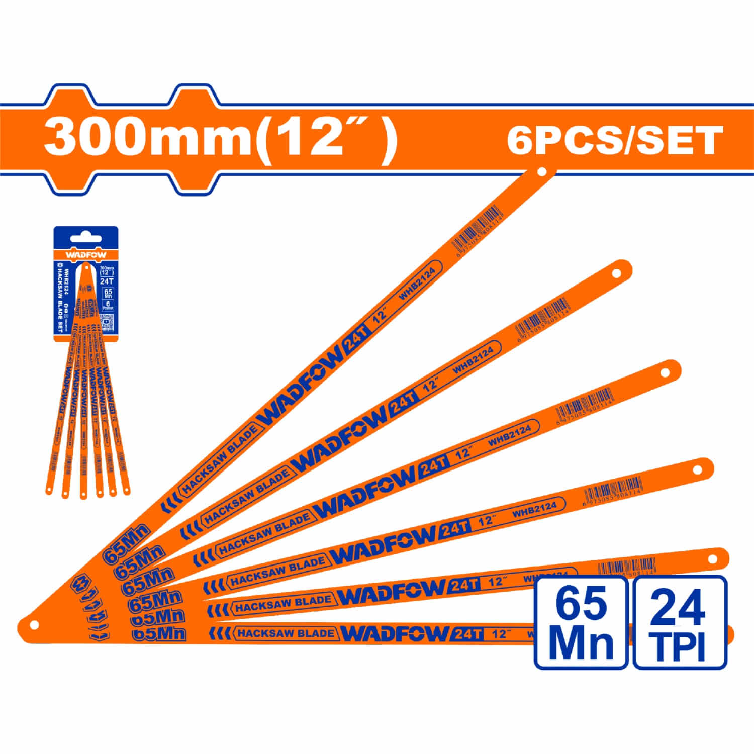 Hojas de Segueta 12" 65Mn,24TPI Set de 6 piezas.