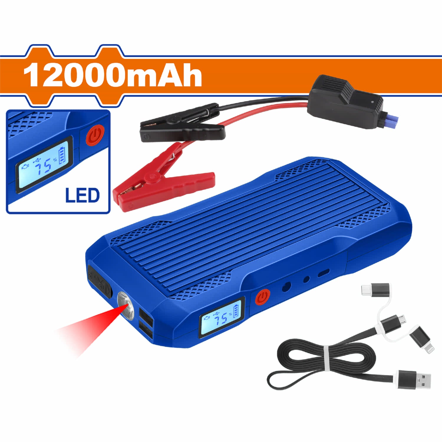 Arrancador jumper de Iones de Litio 14V Capacidad de 12000mAh. Ideal para motores de 4L