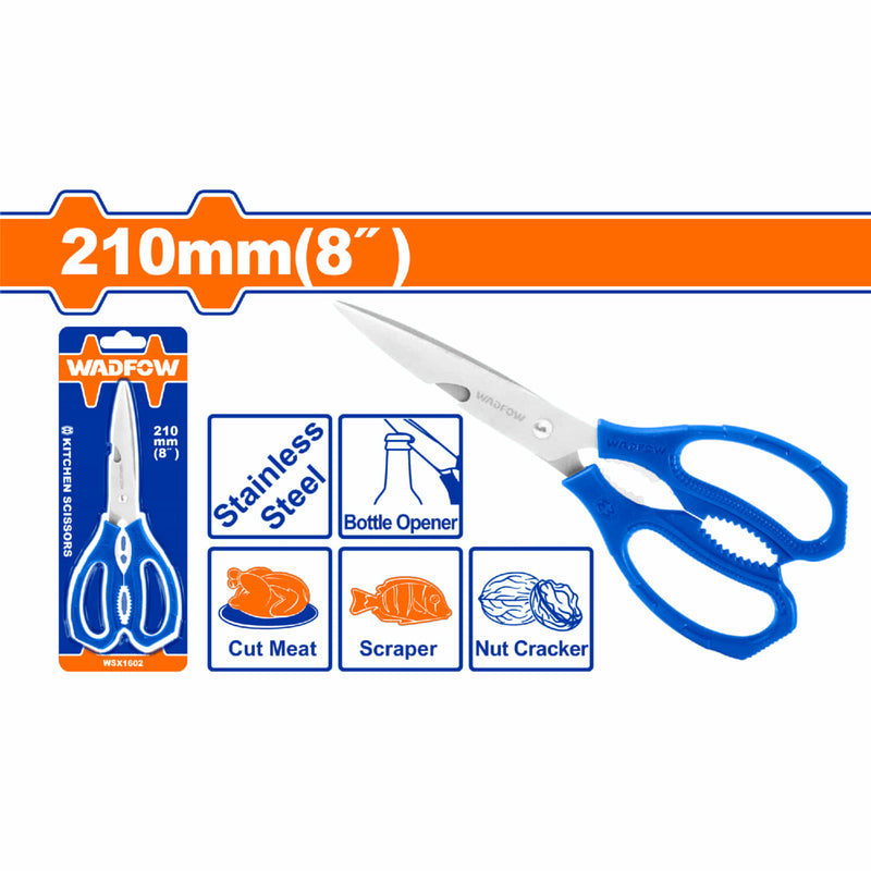 Tijera de acero inoxidable. 8". Mango ergonómico. Grosor: 1.8mm
