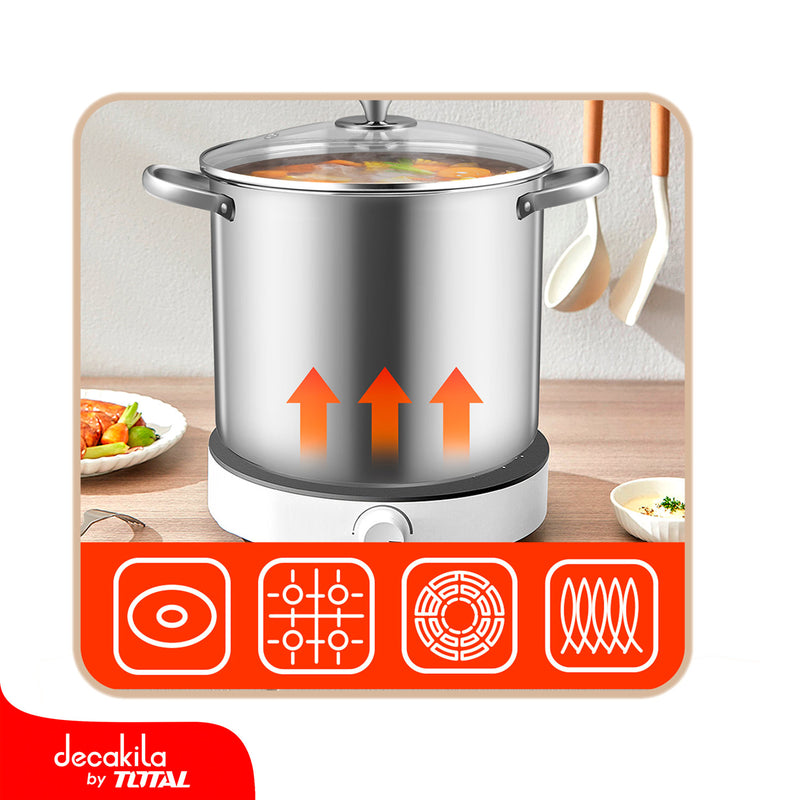 Olla  de Acero Inoxidable 23.6L con Tapa de Vidrio Templado 34x26cm