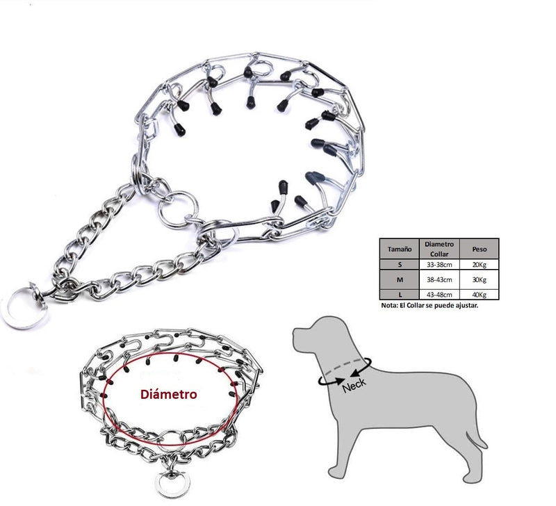 Collar de acero inoxidable de entrenamiento para Perros.  Talla L - Razas Grandes.