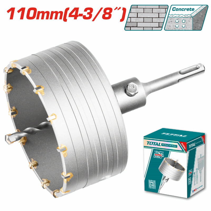 Broca Circular para Concreto. Diámetro: 110mm. 14 piezas de cuchillas TCT con Adaptador de 110mm.